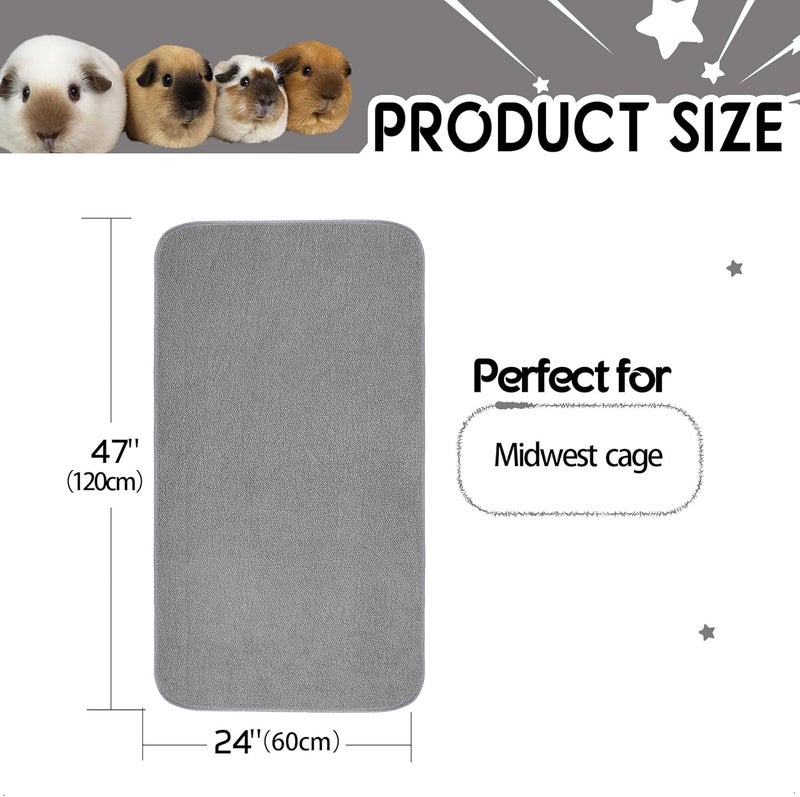 GINIDEAR Guinea Pig Cage Liner, 2 Pack - Washable, Reusable, Leakproof Fleece Bedding Pads for Small Animals with Anti-Slip Bottom - for Midwest Cage 24''X47'' Area, Gray - Image 3